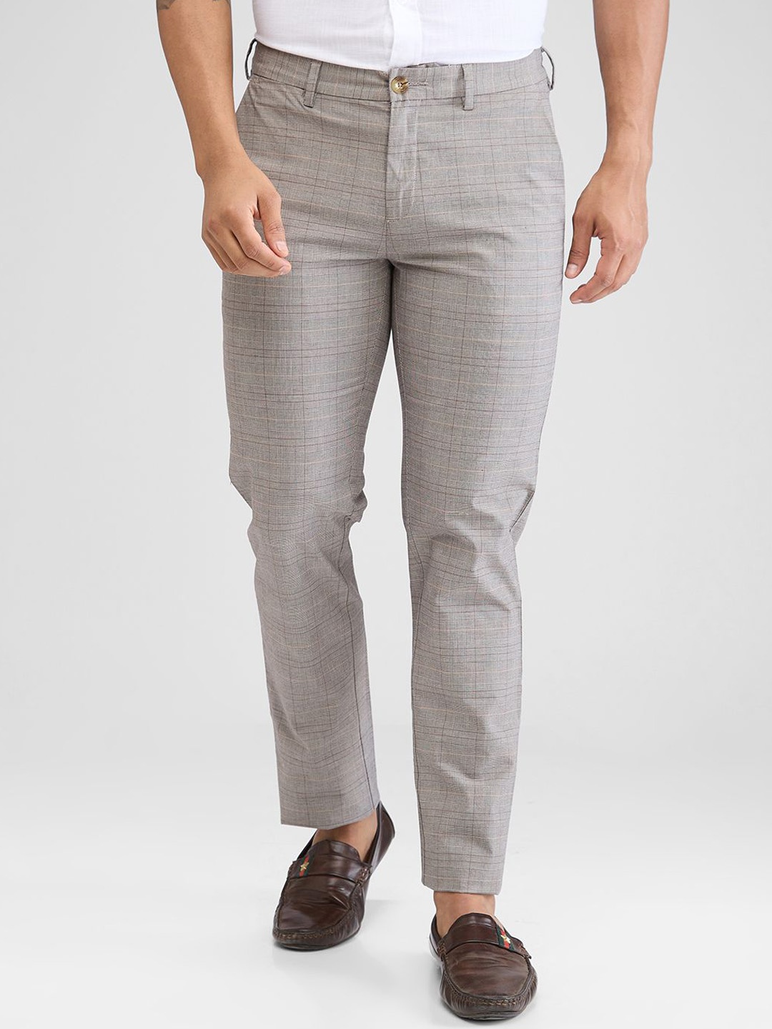 

ColorPlus Men Checked Slim Fit Chinos Trousers, Beige