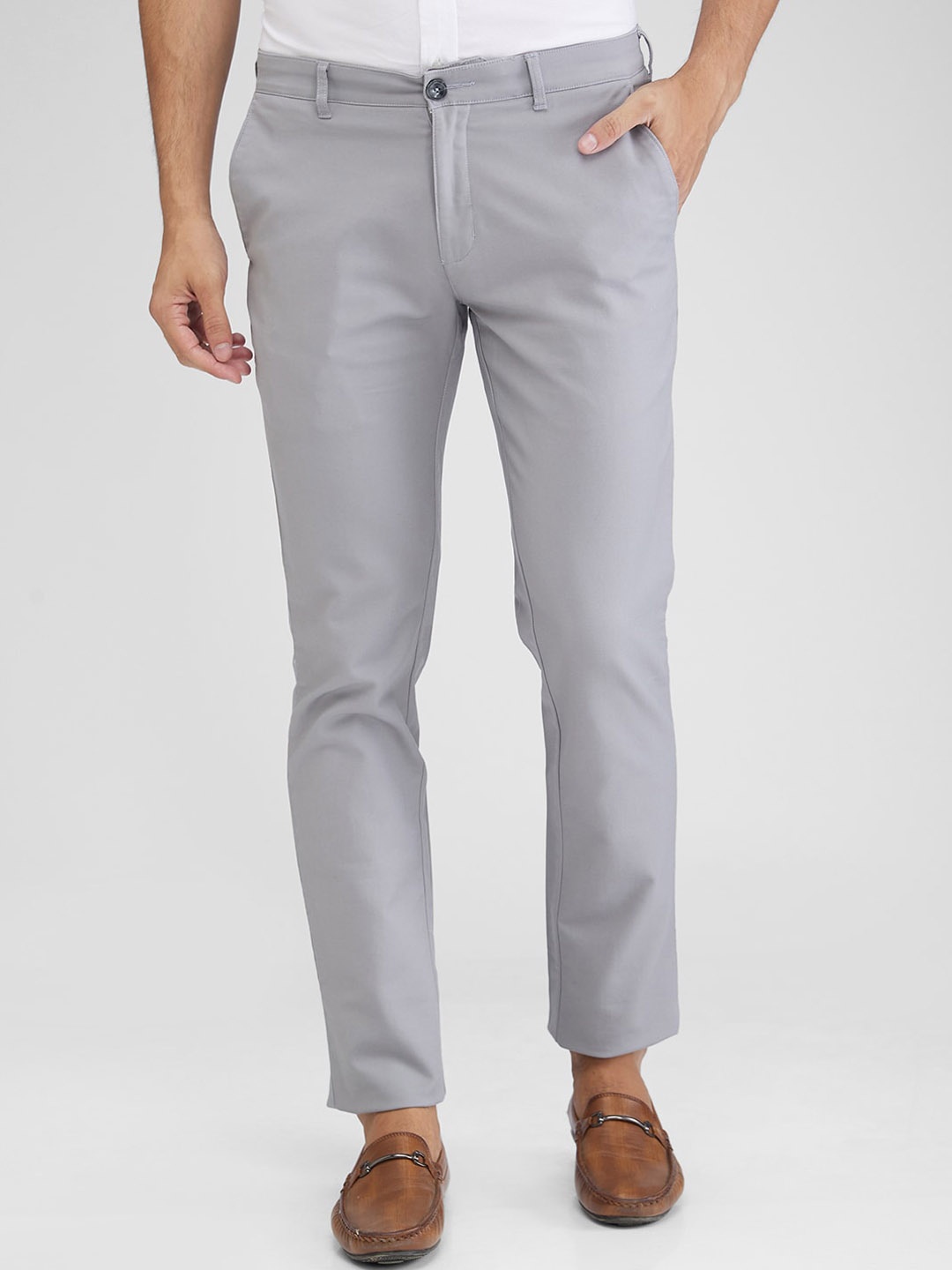 ColorPlus Men Textured Slim Fit Trousers, Grey