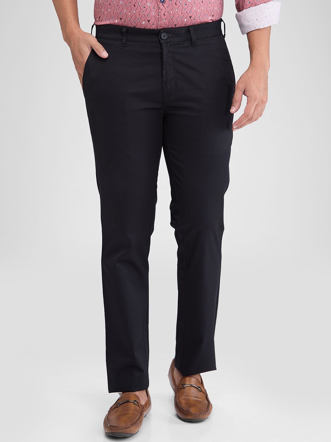 ColorPlus Men Slim Fit Chinos Trousers, Black
