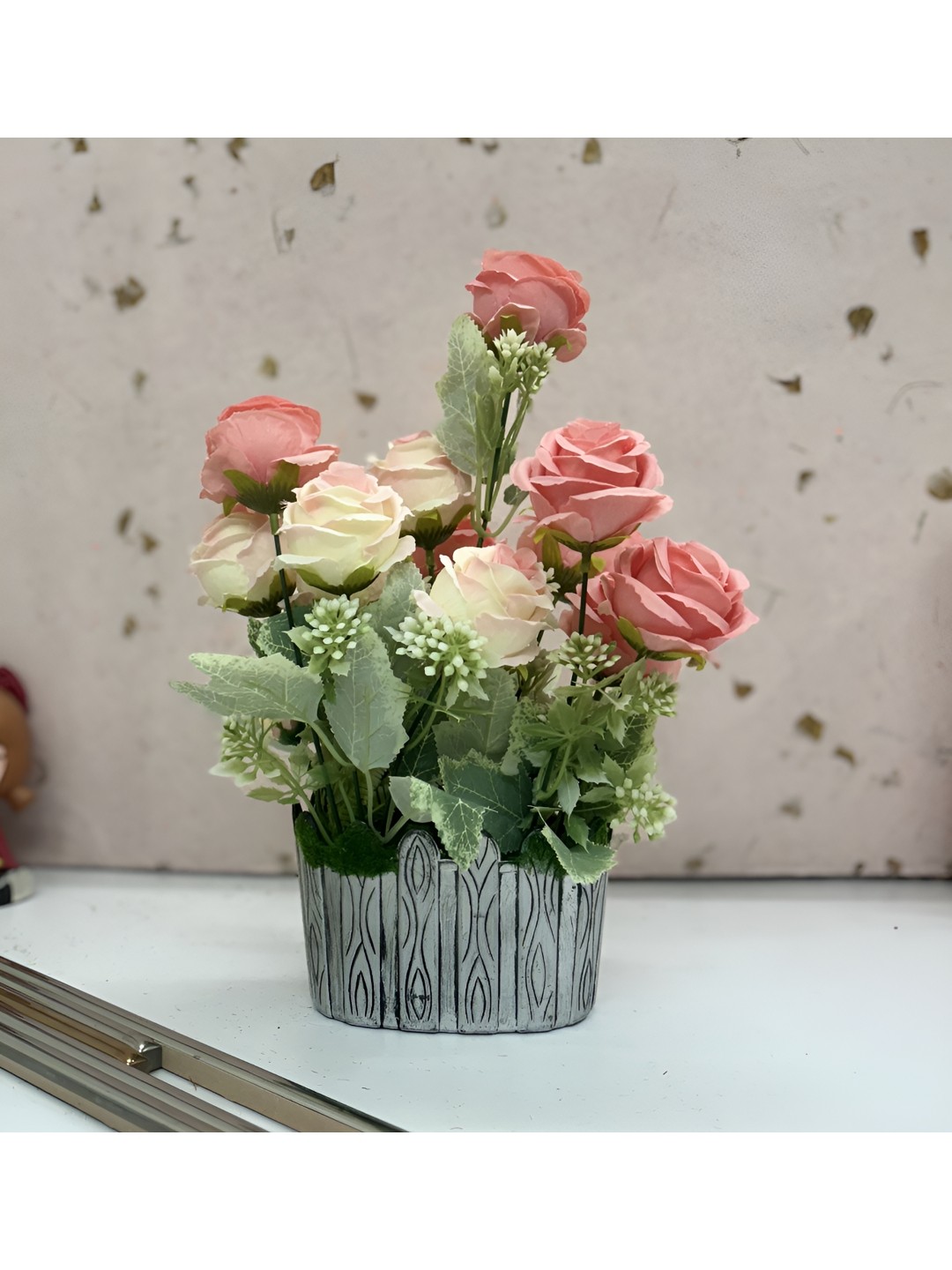 

Dekorly Pink 1 Pieces Rose Artificial Flower With Pot
