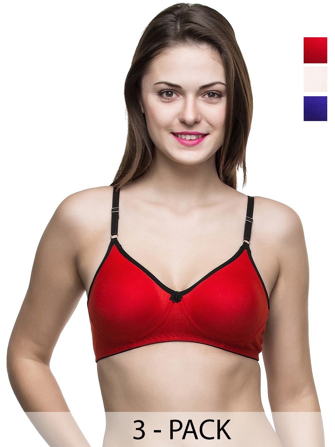 

Docare Pack Of 3 Full Coverage Non Padded Non-Wired Seamless T Shirt Bras-All Day Comfort, Red