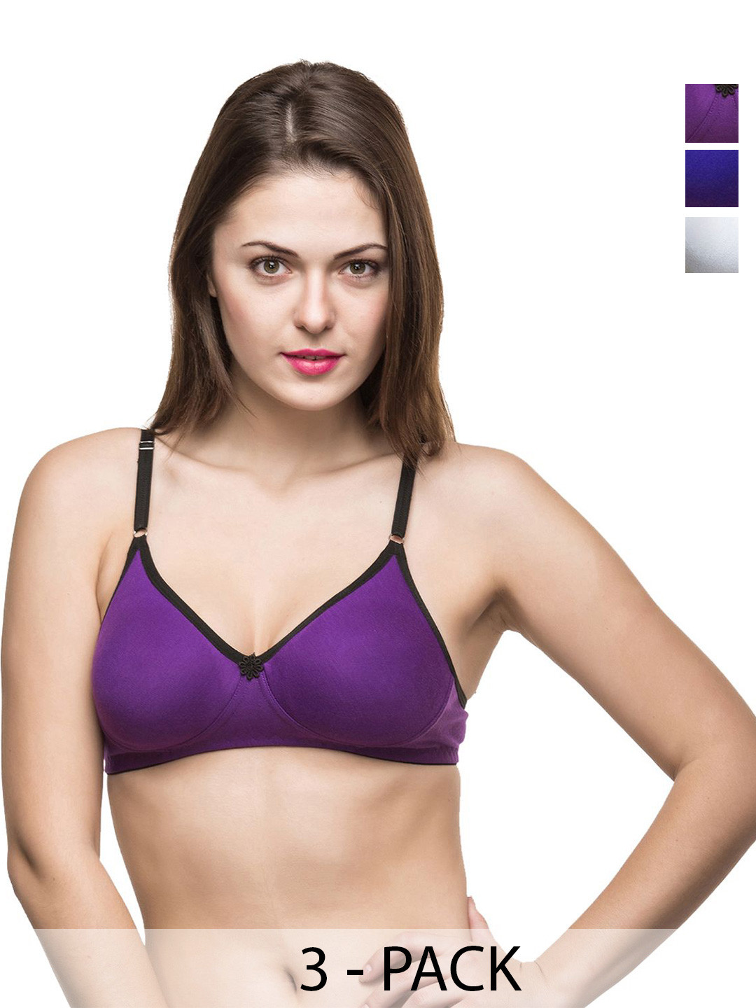 

Docare Pack of 3 Full Coverage Non Padded Cotton T-shirt Bra-All Day Comfort, White