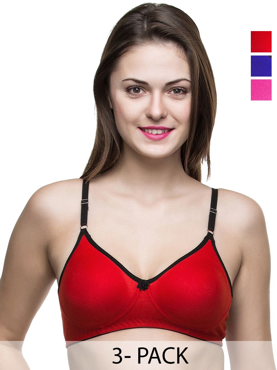 

Docare Pack of 3 Bra Full Coverage Non Padded T-shirt Bra-All Day Comfort, Red