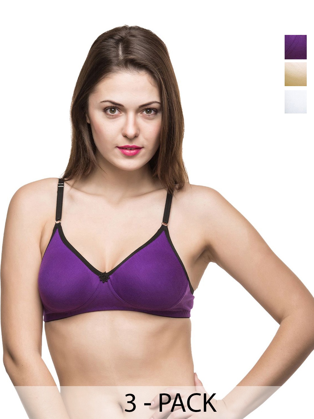 

Docare Pack Of 3 Full Coverage Non Padded Non-Wired Seamless T Shirt Bra-All Day Comfort, White