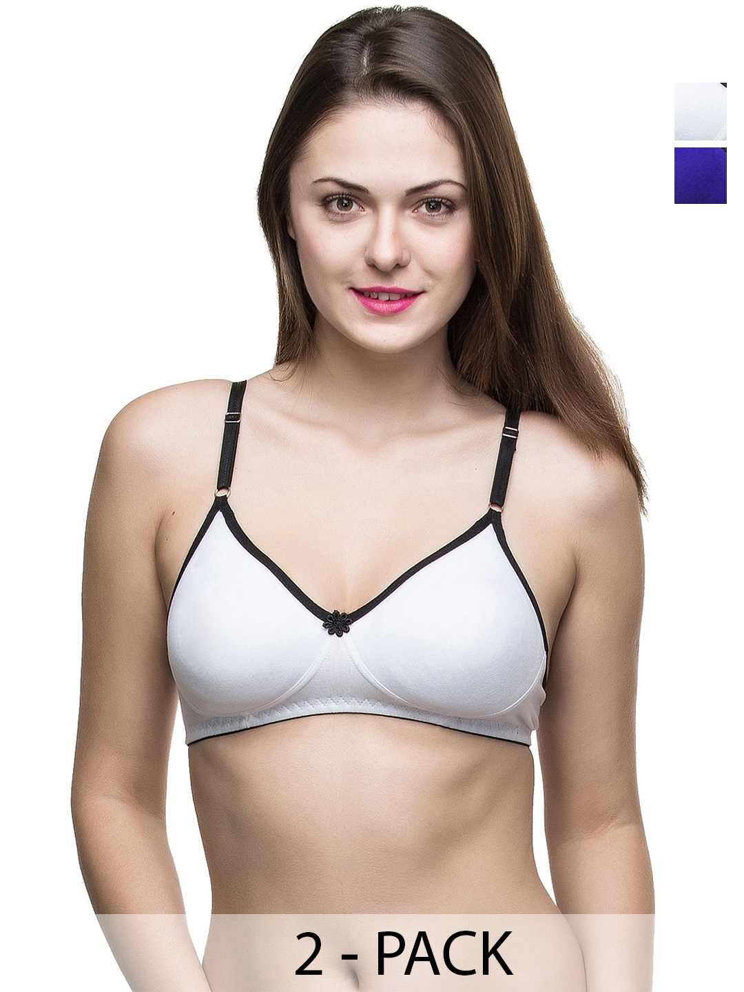 

Docare Pack of 2 Full Coverage Non Padded Cotton T-shirt Bra-All Day Comfort, Blue