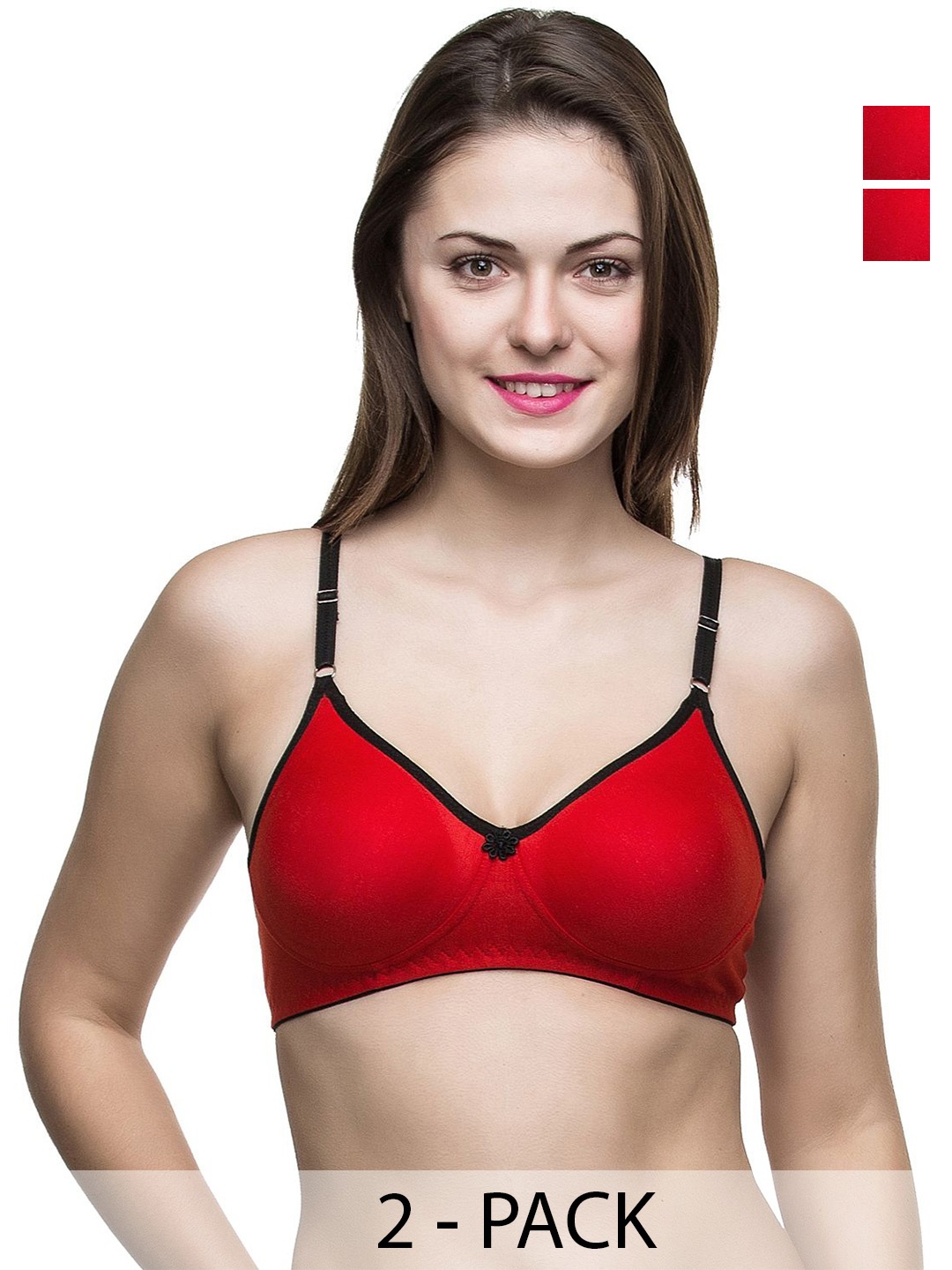 

Docare Pack of 2 Full Coverage Non Padded Cotton T-shirt Bra-All Day Comfort, Red