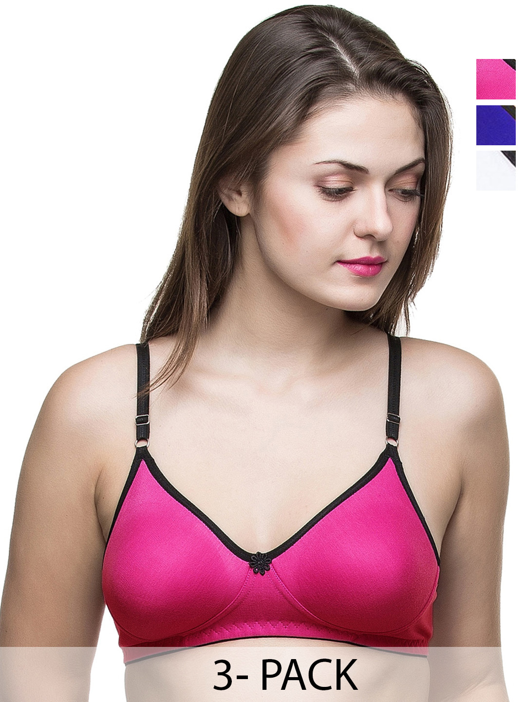 

Docare Pack of 3 Full Coverage Non Padded Cotton T-shirt Bra-All Day Comfort, Pink