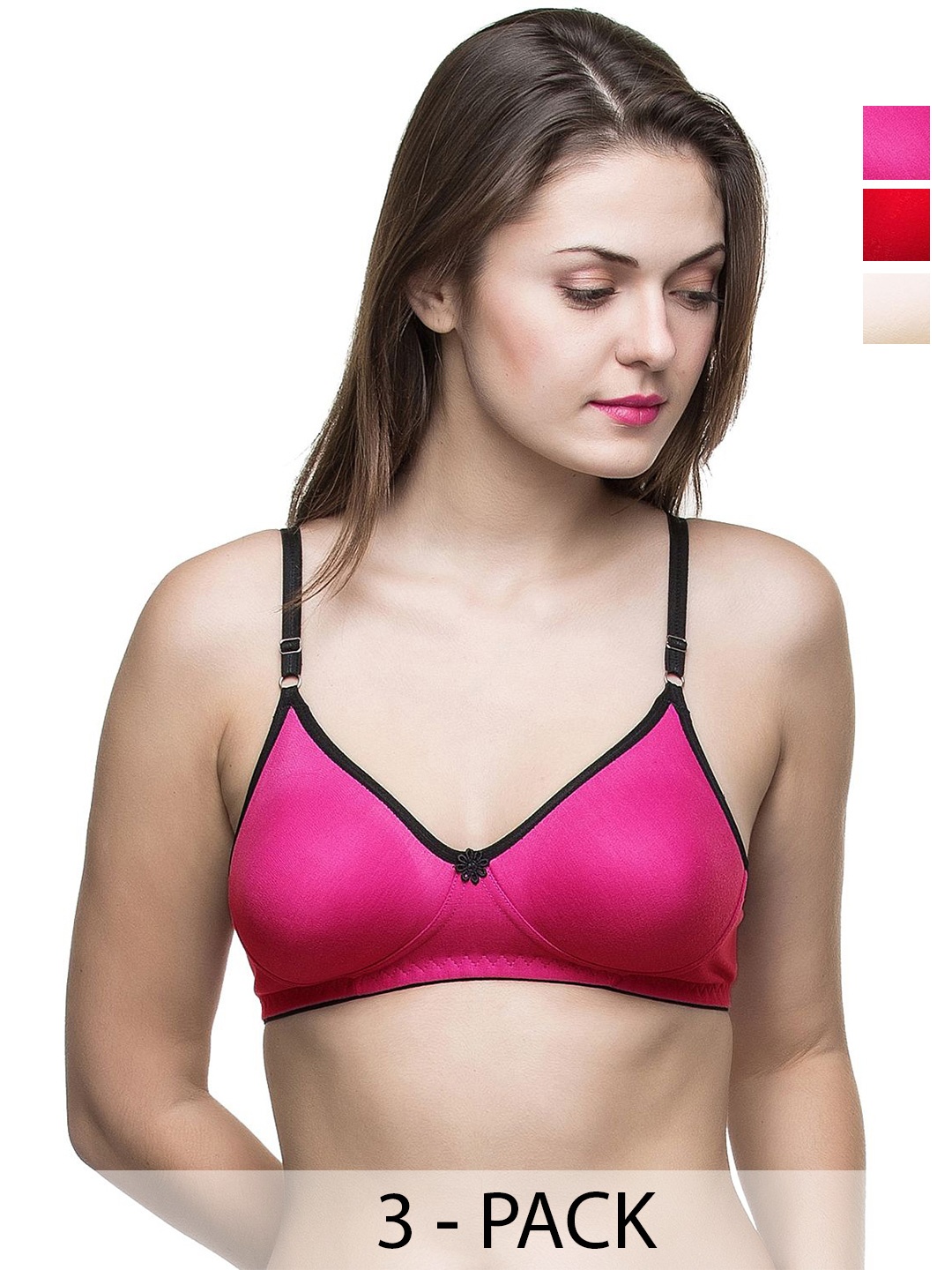 

Docare Women Pack of 3 Full Coverage Non Padded T-shirt Bra, Red