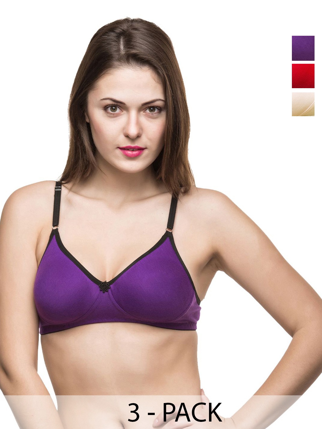 

Docare Pack of 3 Full Coverage Non Padded Cotton T-shirt Bra-All Day Comfort, Beige