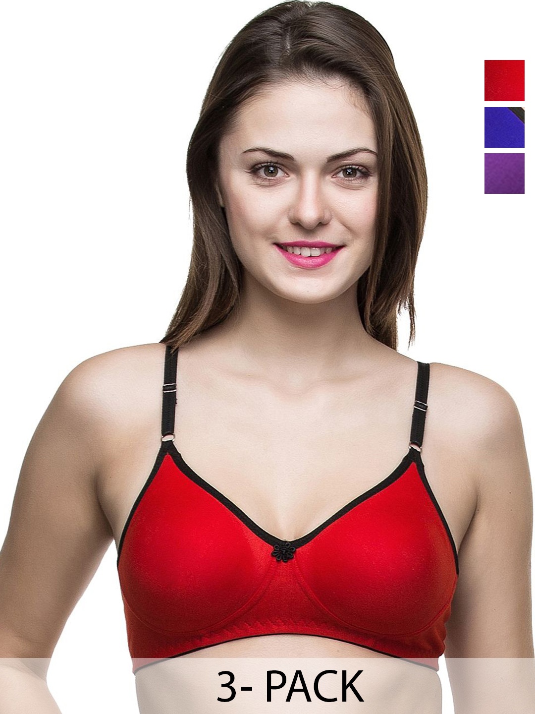 

Docare Women Pack of 3 Full Coverage Non Padded T-shirt Bra, Red