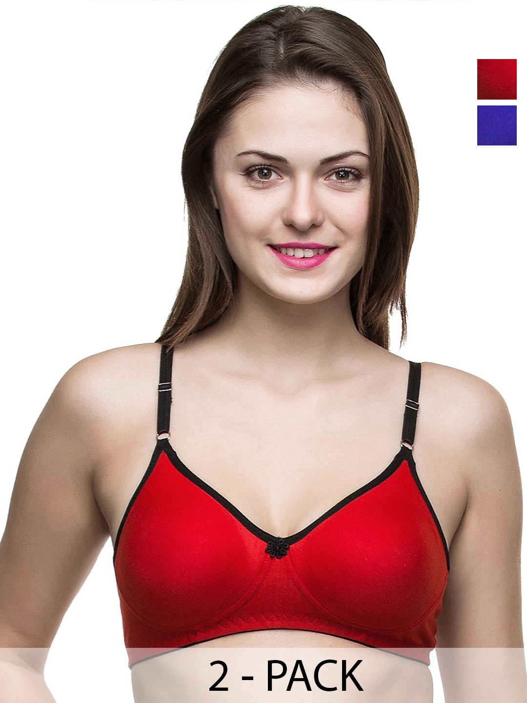 

Docare Pack of 2 Full Coverage Non Padded Cotton T-shirt Bra-All Day Comfort, Blue