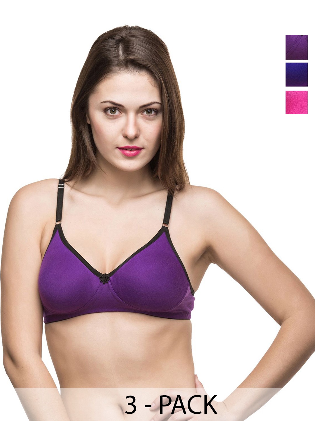 

Docare Pack Of 3 Full Coverage Non Padded Non-Wired Seamless T Shirt Bra-All Day Comfort, Purple