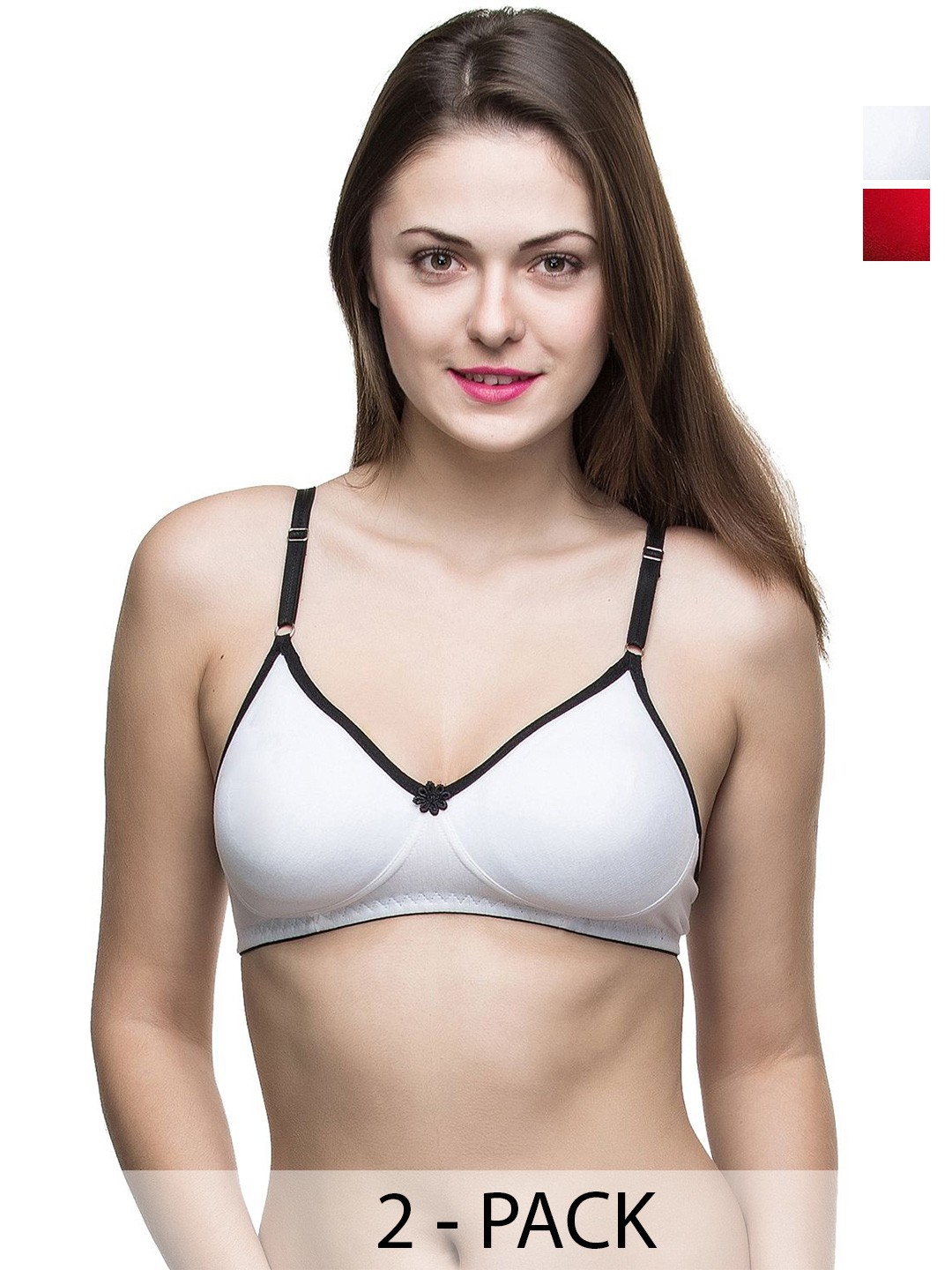 

Docare Pack Of 2 Full Coverage Non Padded Non-Wired Cotton T-shirt Bra-All Day Comfort, Red