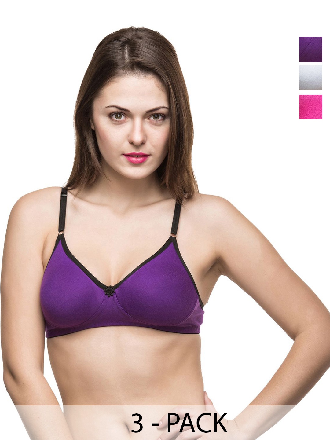 

Docare Women Pack of 3 Full Coverage Non Padded T-shirt Bra, Purple