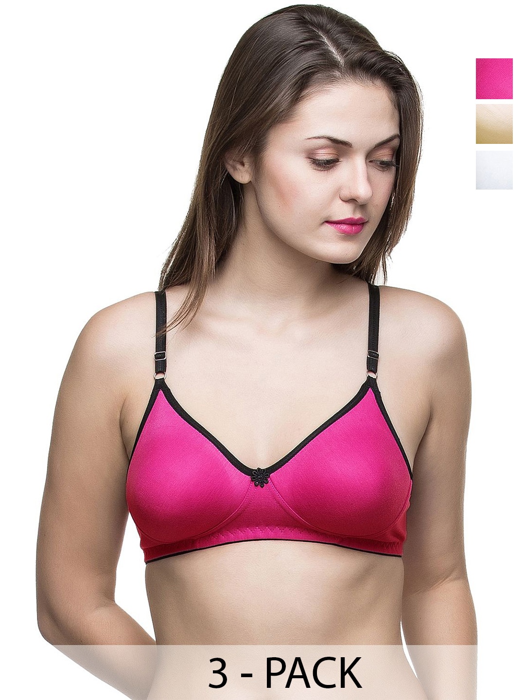 

Docare Pack of 3 Full Coverage Non Padded Cotton T-shirt Bra-All Day Comfort, Beige