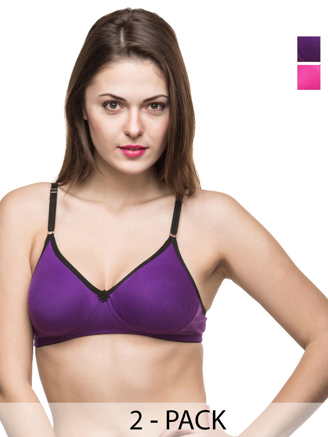 

Docare Pack Of 2 Full Coverage Non Padded Non-Wired Cotton T-shirt Bra-All Day Comfort, Purple