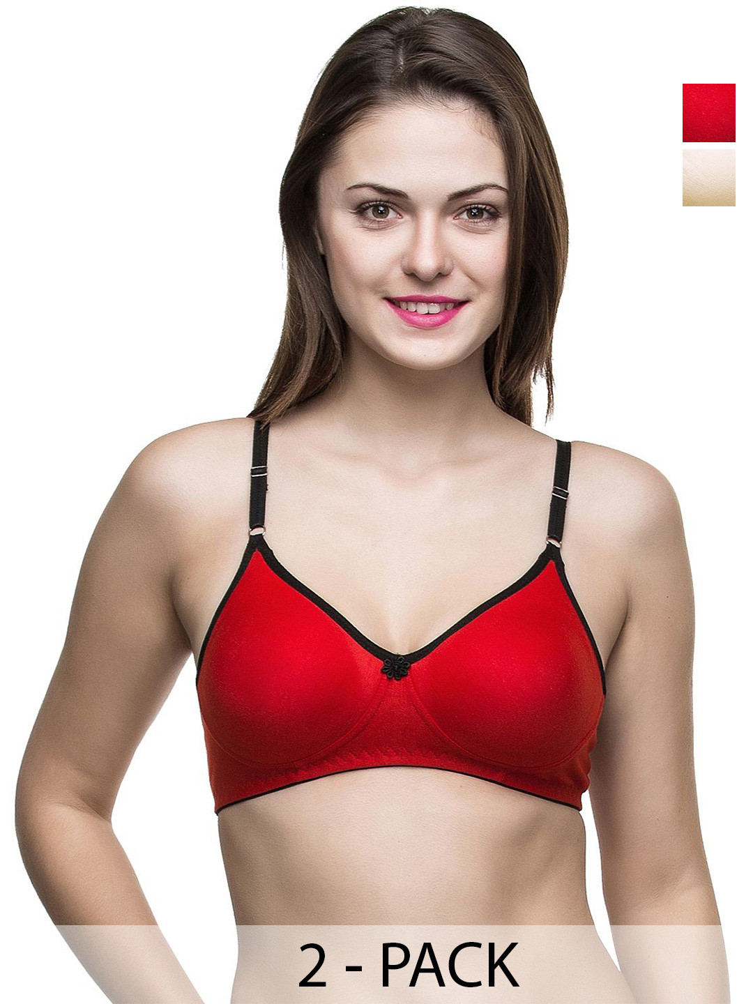 

Docare Pack of 2 Full Coverage Non Padded Cotton T-shirt Bra-All Day Comfort, Red