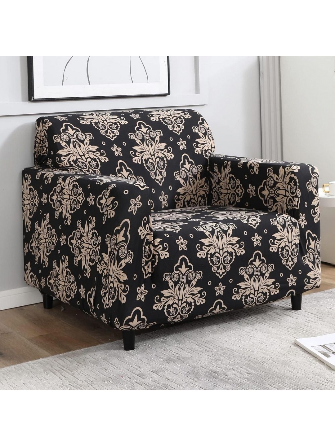 

Furshine Black & White Printed Stretchable Sofa Cover With Arms