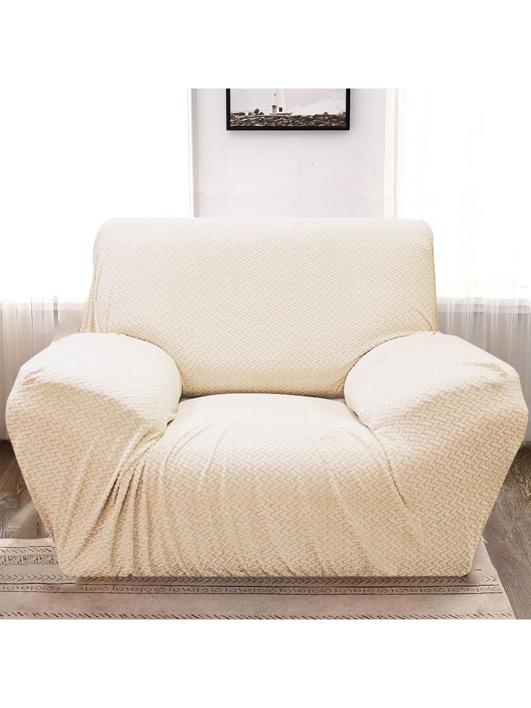 

Furshine Cream-Coloured Stretchable Sofa Cover With Arms
