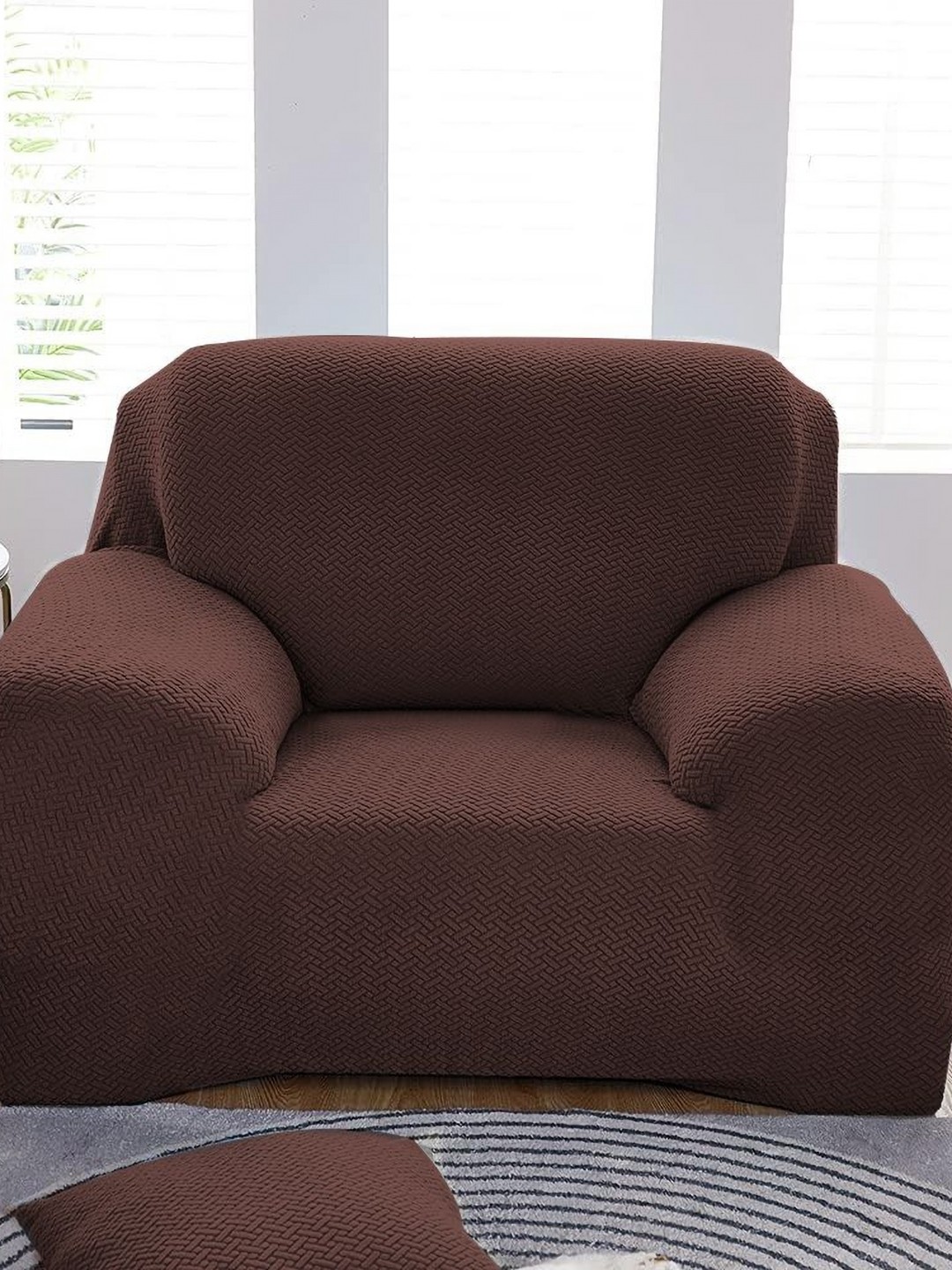 

Furshine Brown Solid Polyester 1 Piece Sofa Cover With Arms