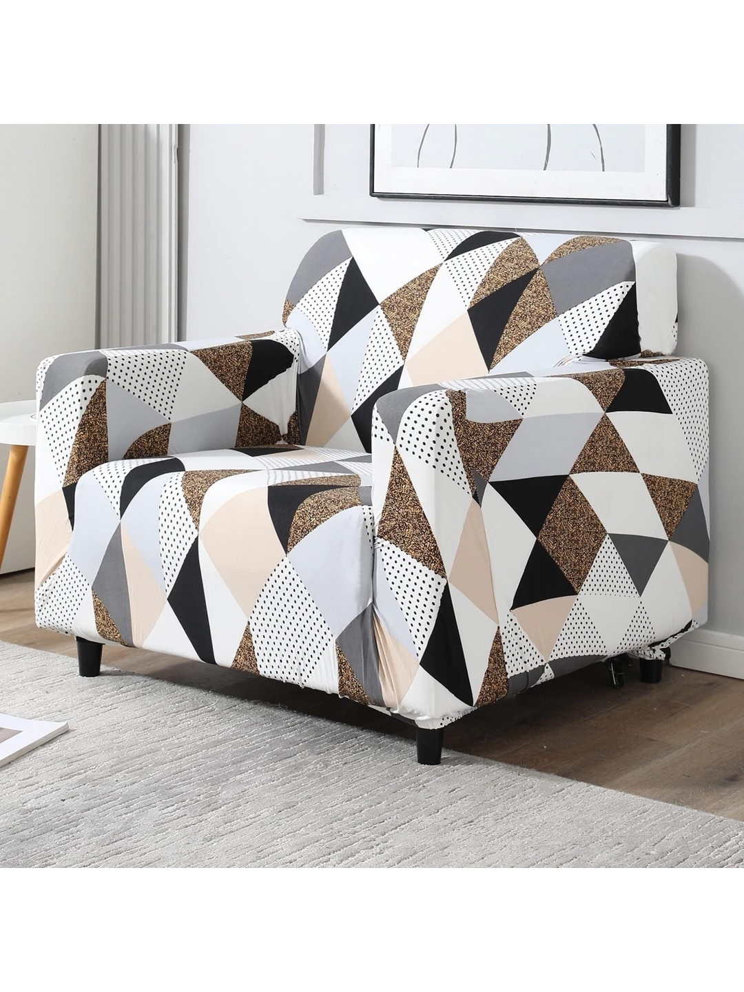 

Furshine Brown & White Printed Stretchable Sofa Cover With Arms