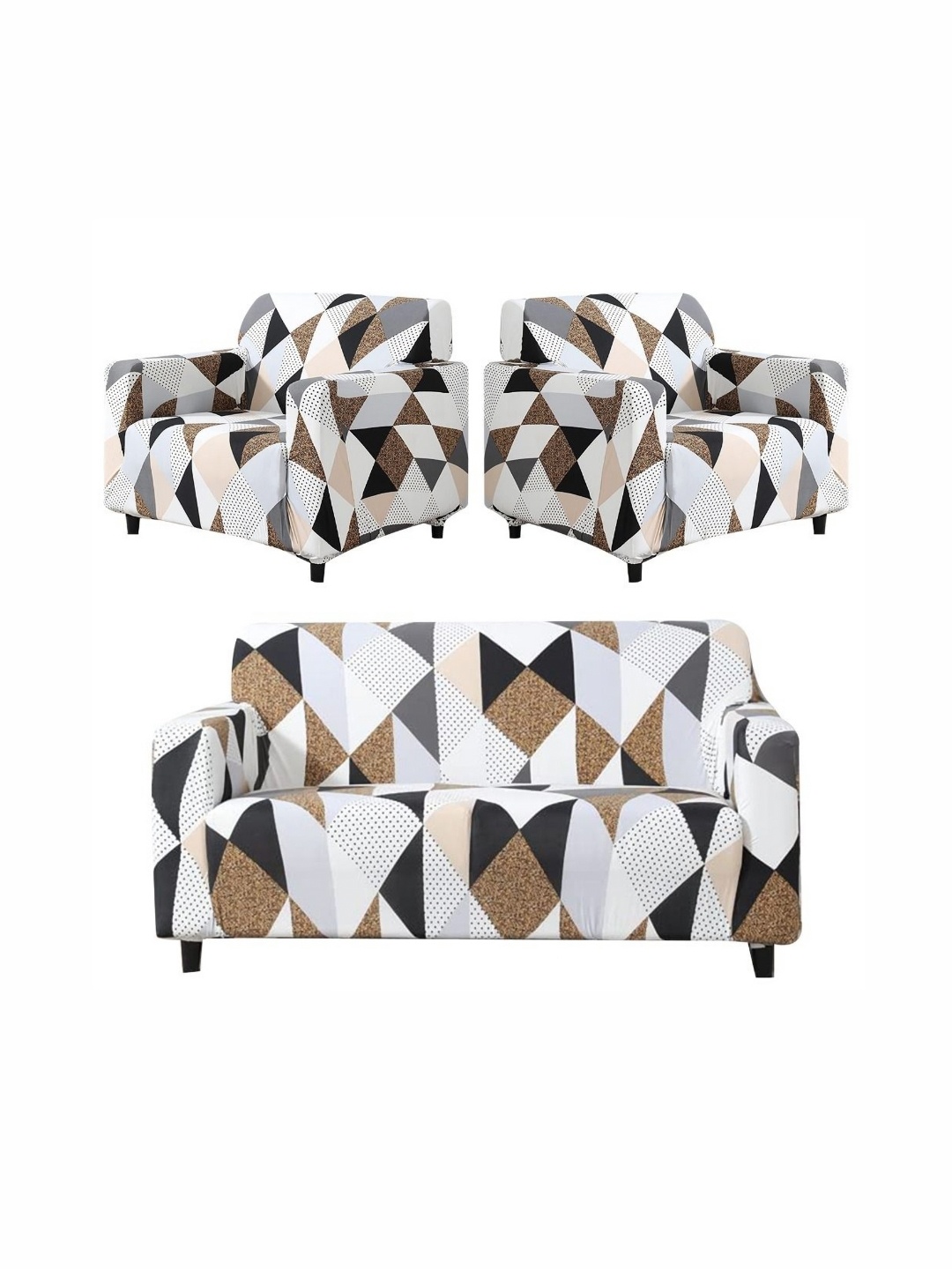 

Furshine White & Brown Polyester 3 Piece Sofa Cover With Arms