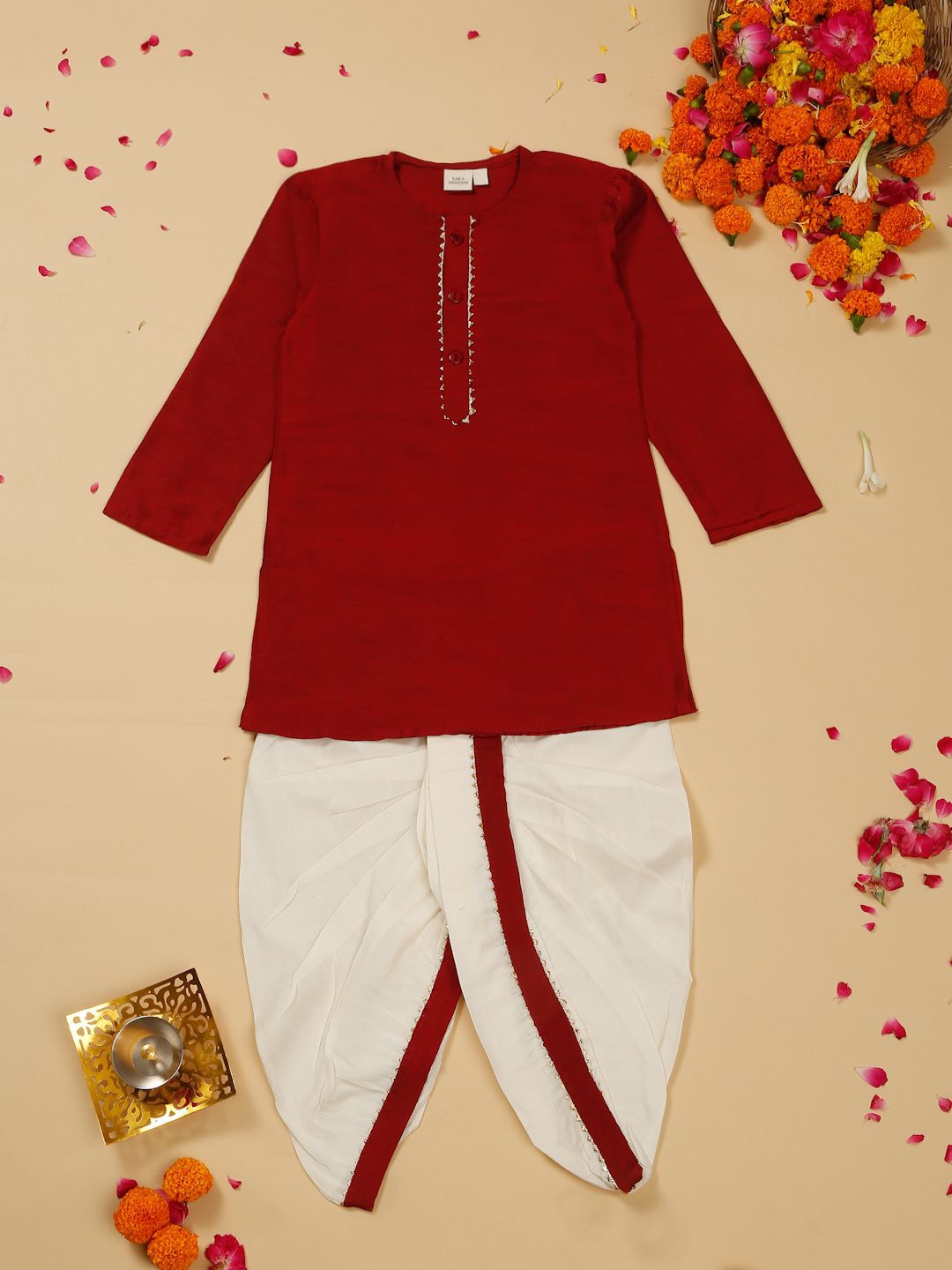 

SAKA DESIGNS Boys Floral Regular Kurta with Dhoti Pants, Maroon