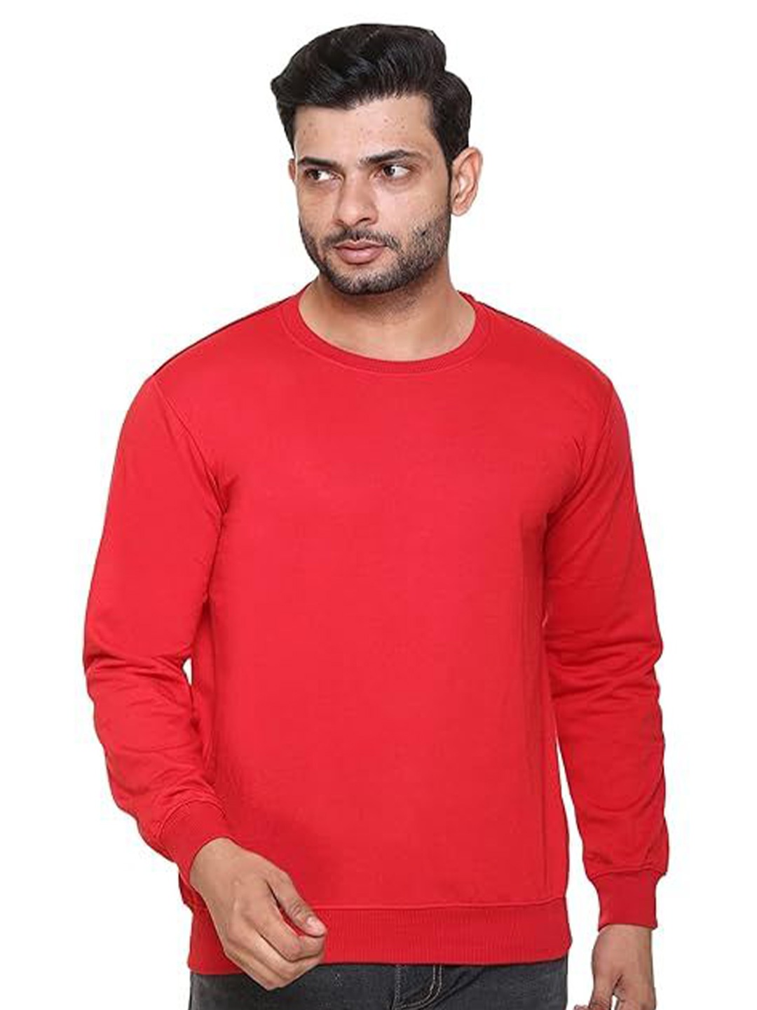 

GAINELL Round Neck Long Sleeves Cotton Pullover Sweatshirt, Red