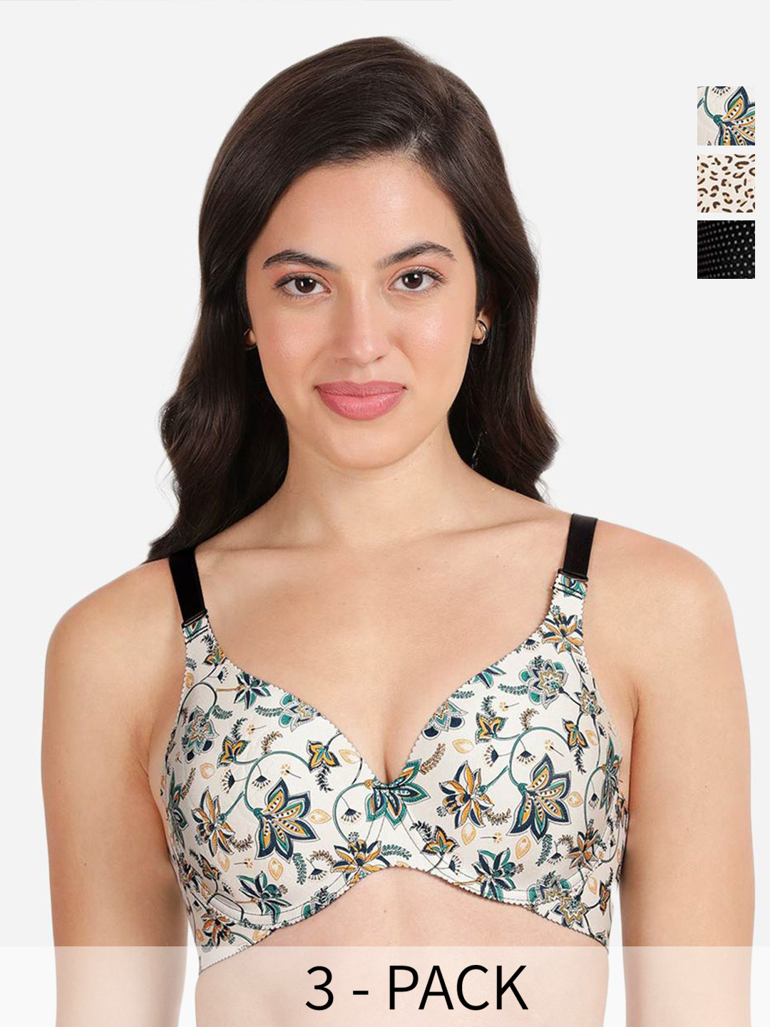 

shyawayPack of 3 Floral Medium Coverage Lightly Padded T-shirt Bra-All Day Comfort, White