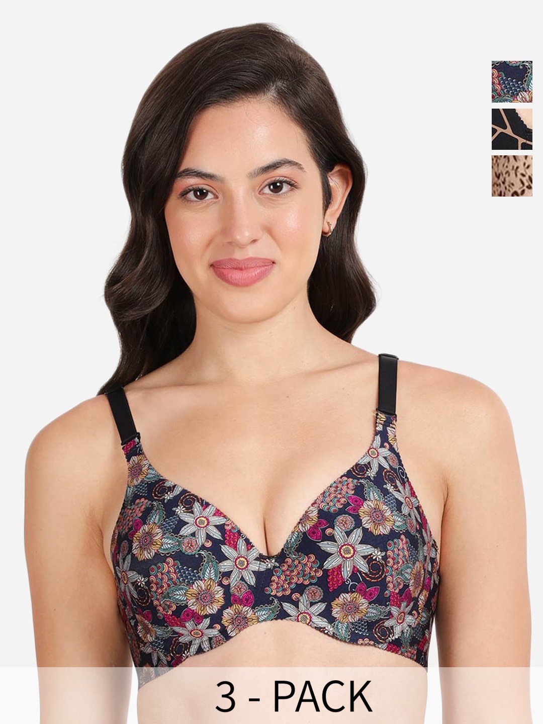 

shyaway Pack of 3 Printed Medium Coverage Lightly Padded T-shirt Bra-All Day Comfort, Beige