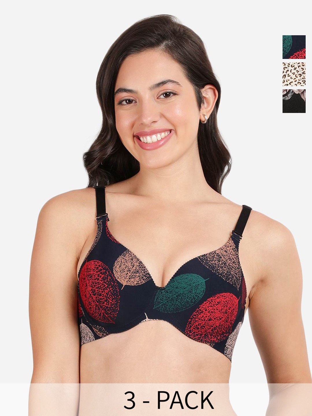 

shyaway Floral Bra Medium Coverage Underwired Lightly Padded, Black