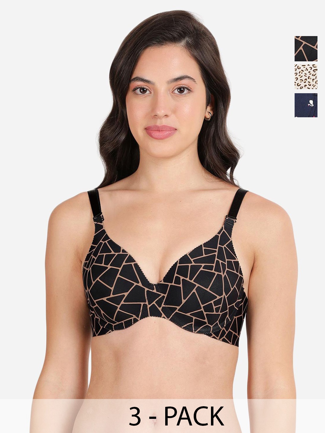 

shyaway Pack Of 3 Floral Coverage Underwired Lightly Padded T-shirt Bra-All Day Comfort, Beige