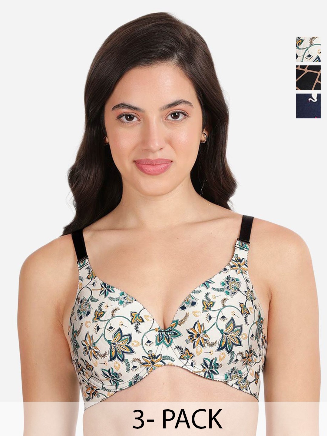 

shyaway Pack Of 3 Floral Printed Lightly Padded T-shirt Bra- All Day Comfort, White