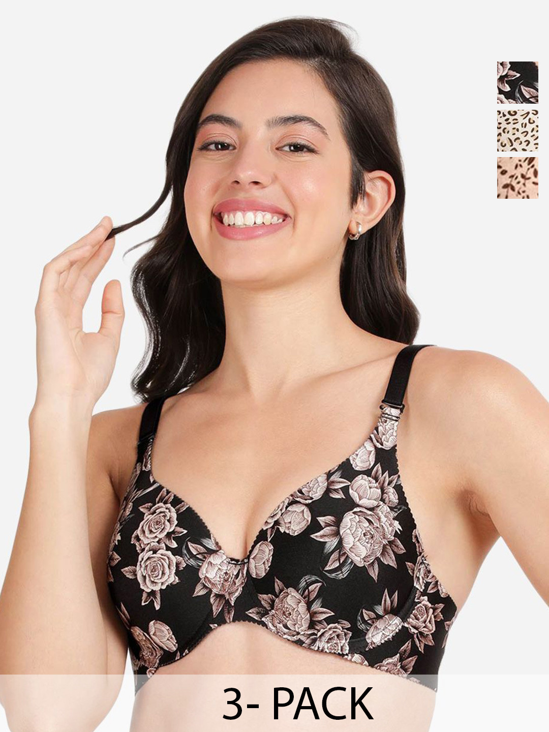 

shyaway Pack of 3 Printed Medium Coverage Lightly Padded T-shirt Bra-All Day Comfort, Cream