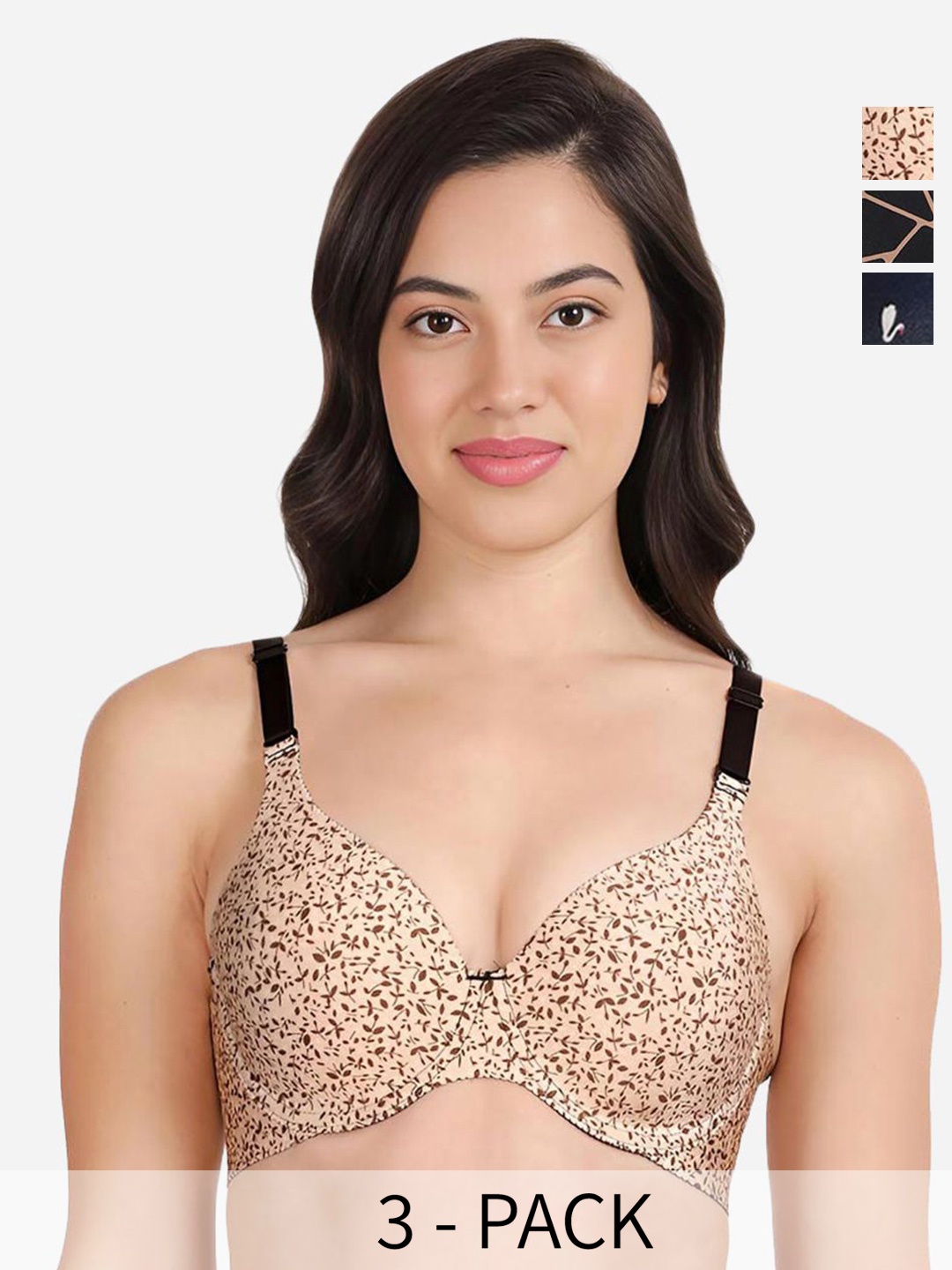 

shyaway Floral Bra Medium Coverage Underwired Lightly Padded, Black
