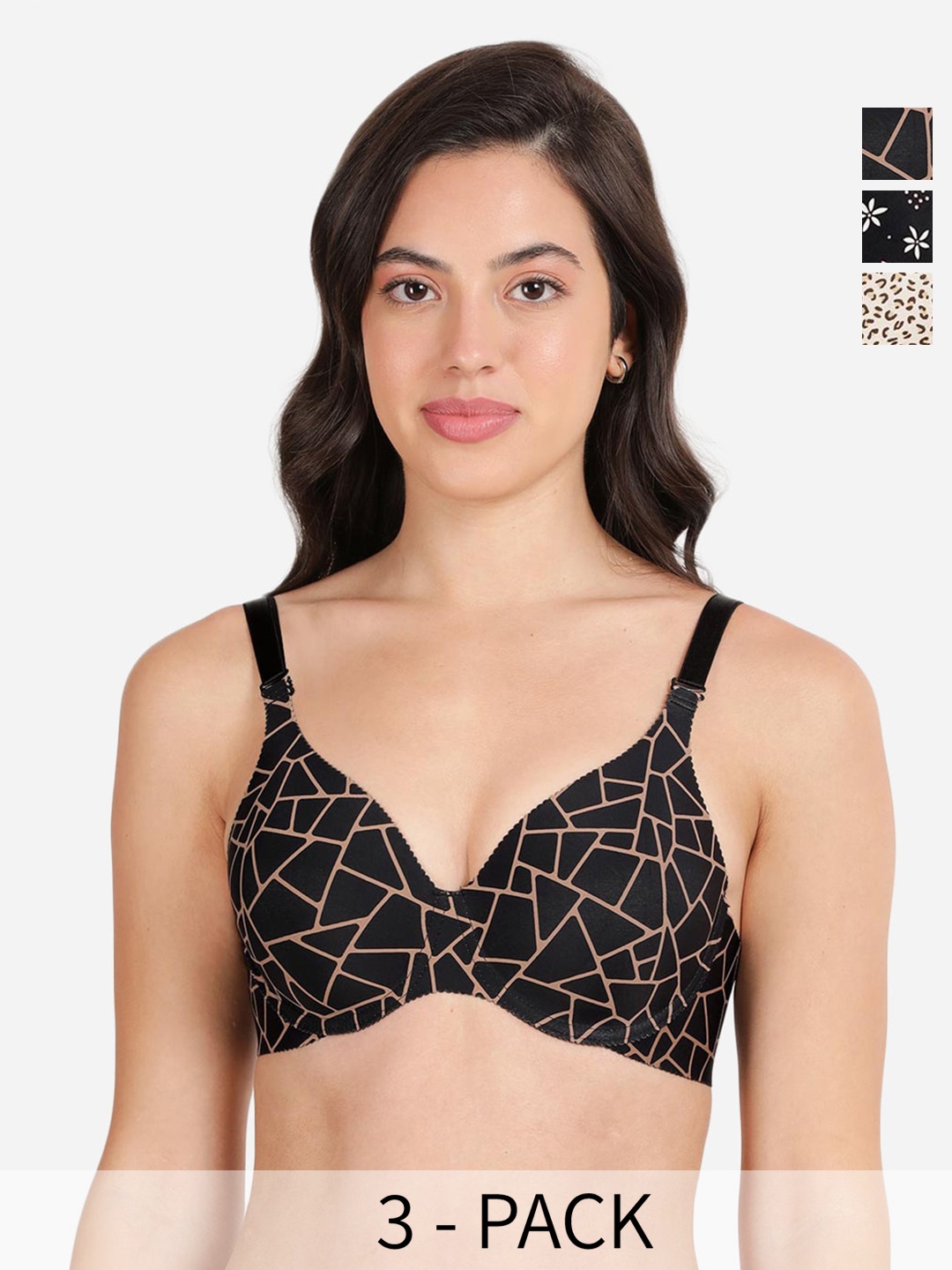 

shyaway Floral Bra Medium Coverage Underwired Lightly Padded, Black