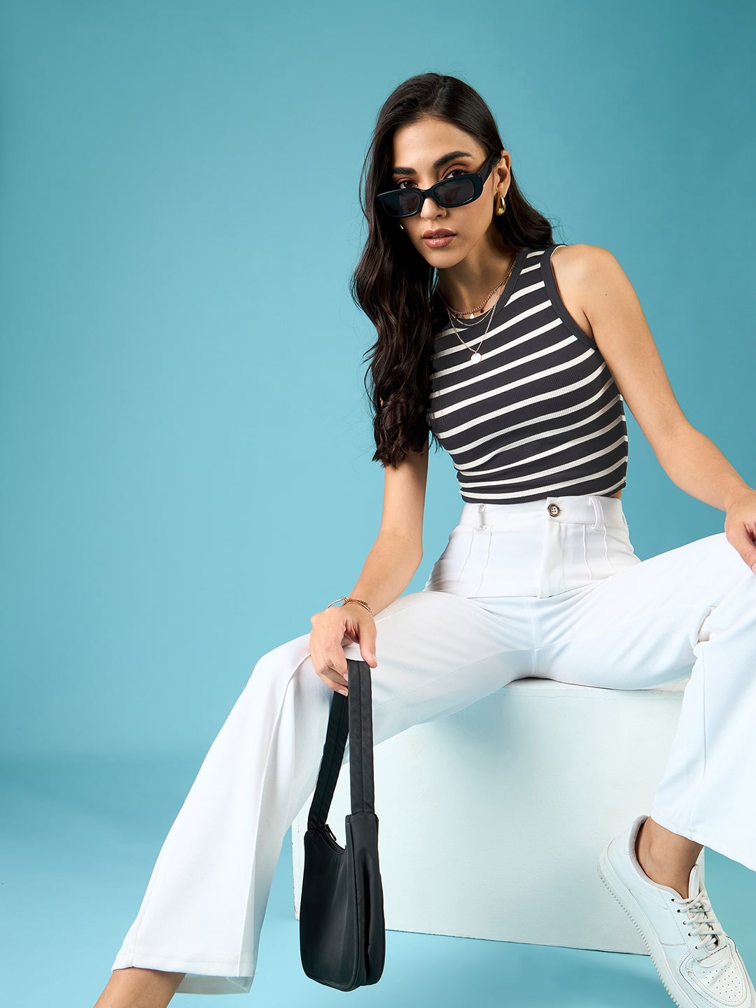 

Uptownie Stretchable Ribbed Sleeveless Crop Top, Black