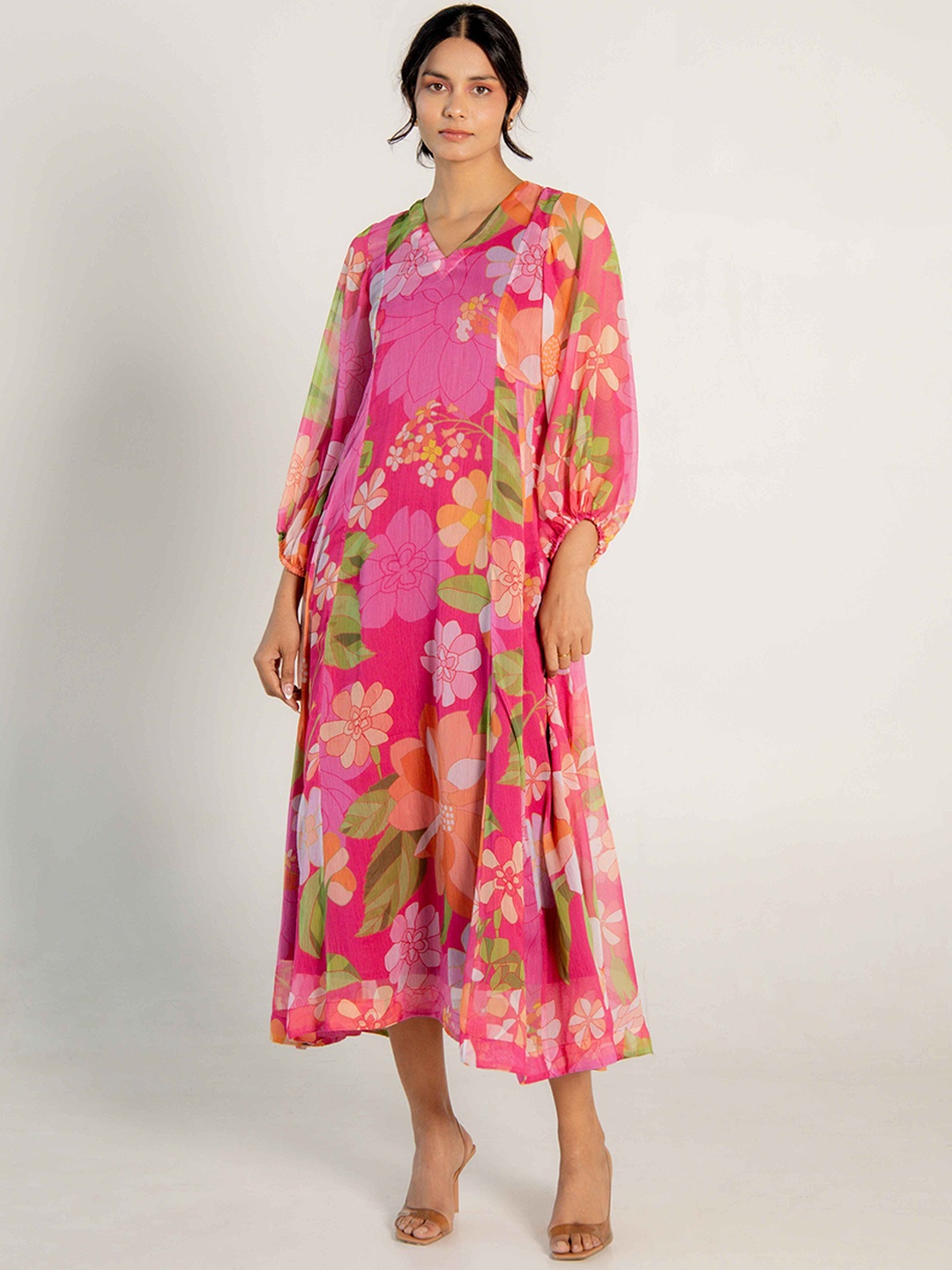 AROOP INDIA Women Cold-Shoulder Sleeves Kurta, Magenta