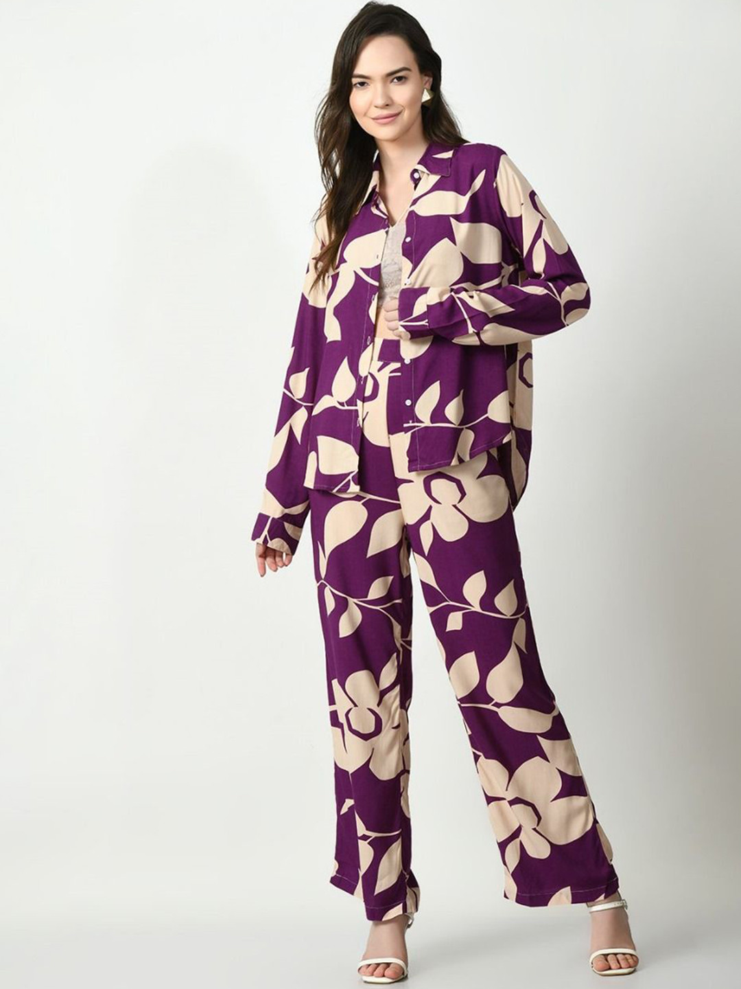 

WESTHOOD Printed Long Sleeve Shirt & Trouser Co-Ords, Purple
