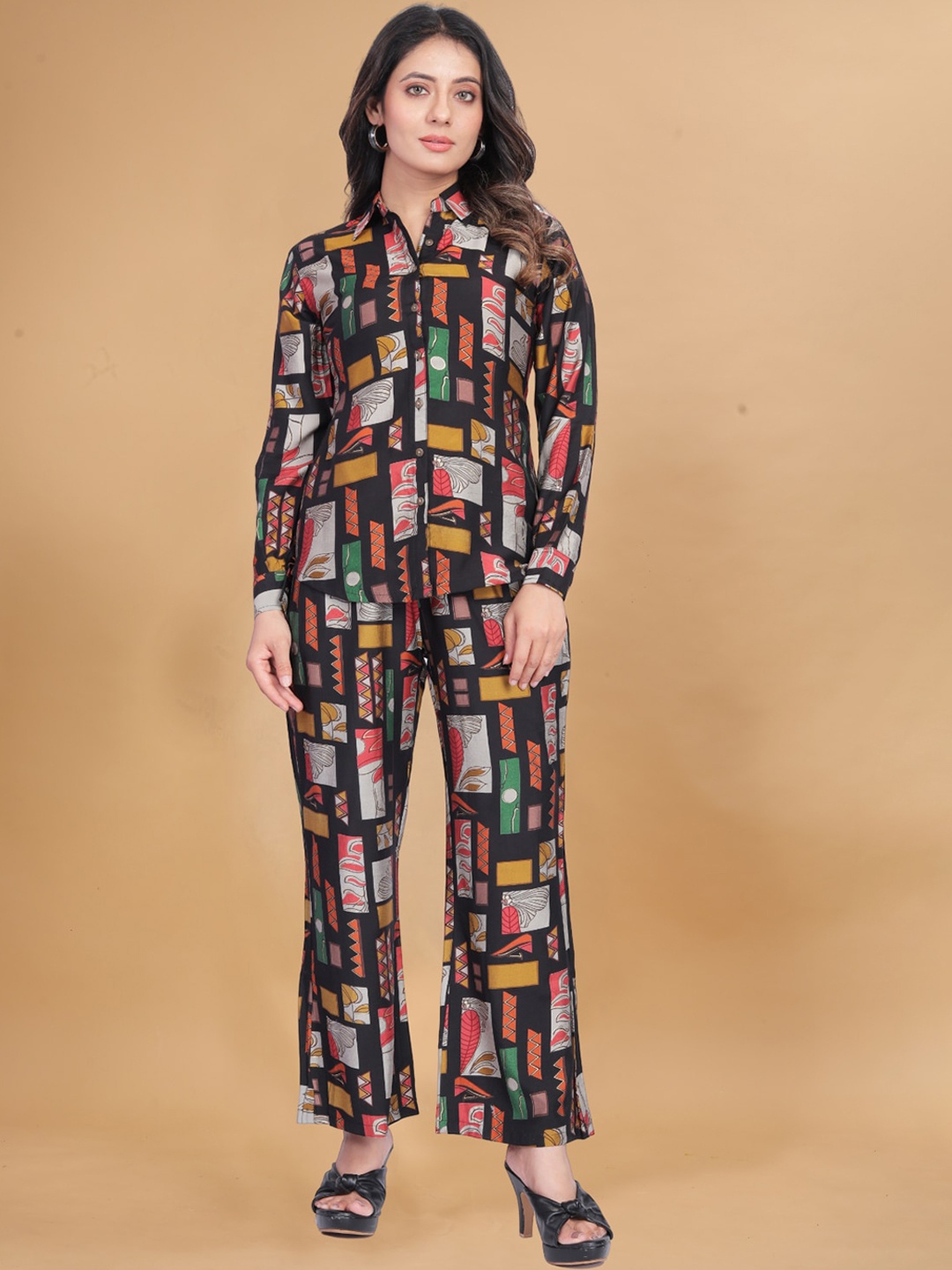 

WESTHOOD Printed Shirt With Trousers Co-Ords, Black