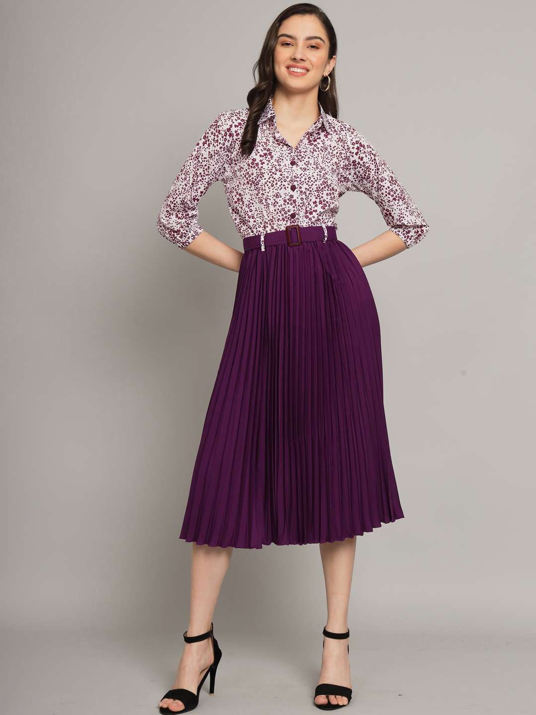 

OTABU Floral Printed Crepe Fit & Flare Midi Dress, Purple