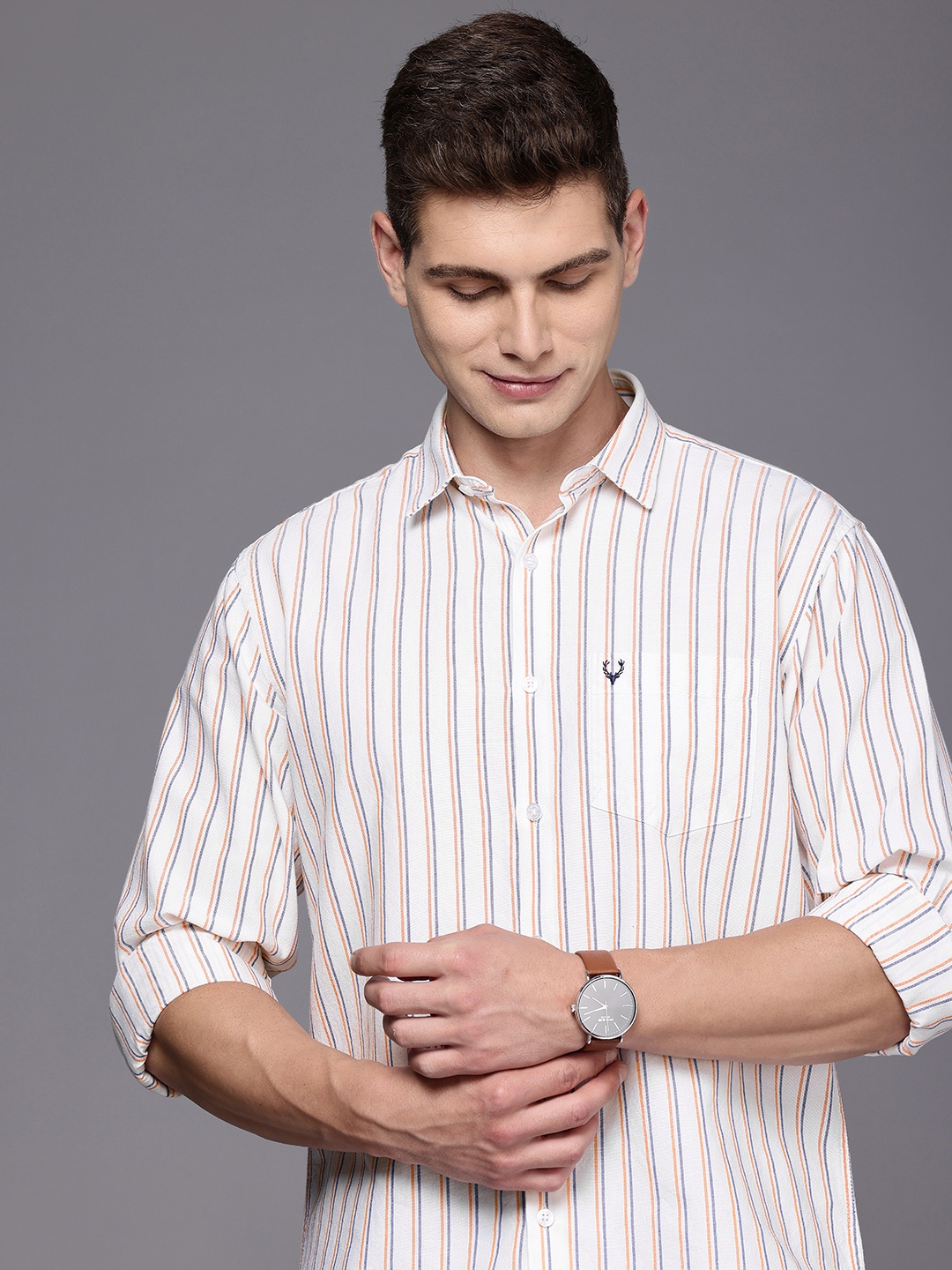 

Allen Solly Classic Fit Vertical Stripes Pure Cotton Casual Shirt, Off white