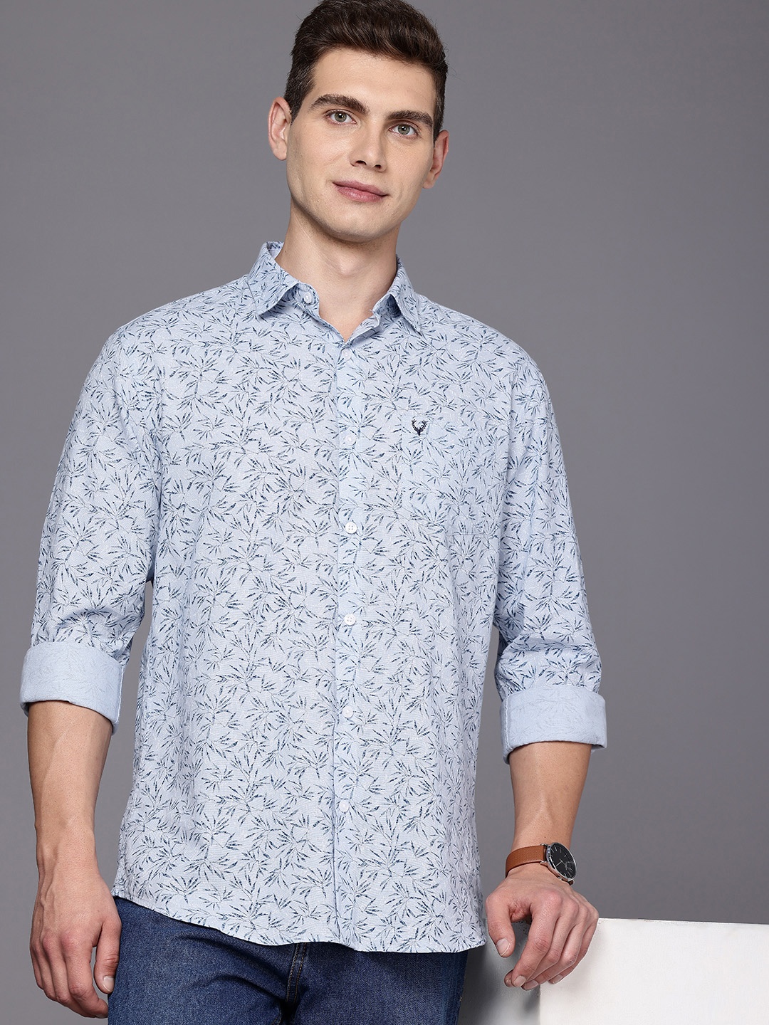 

Allen Solly Classic Fit Tropical Printed Pure Cotton Casual Shirt, Blue