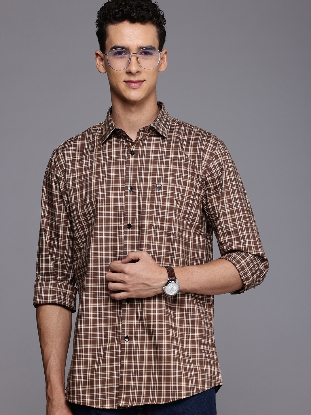 

Allen Solly Pure Cotton Checked Casual Shirt, Brown