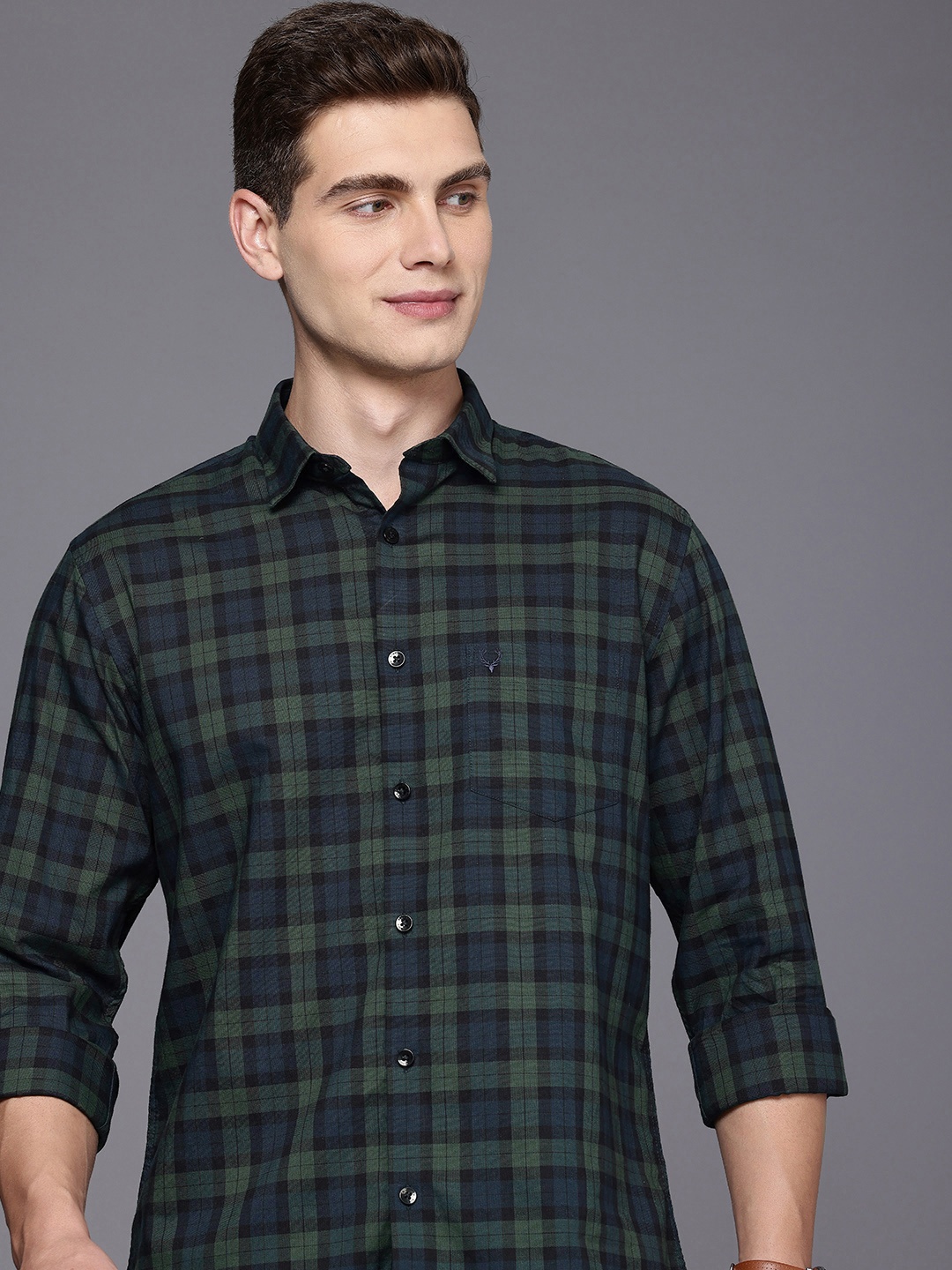 

Allen Solly Men Tartan Checked Sport Fit Pure Cotton Casual Shirt, Green