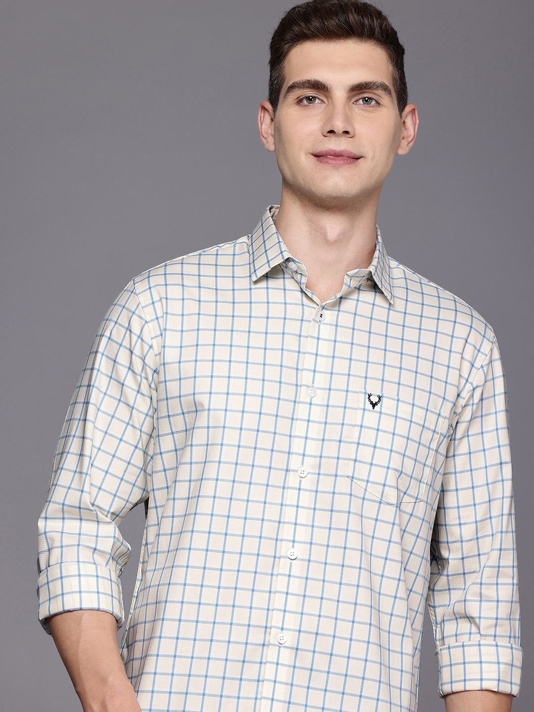 

Allen Solly Men Windowpane Checked Sport Fit Pure Cotton Casual Shirt, White