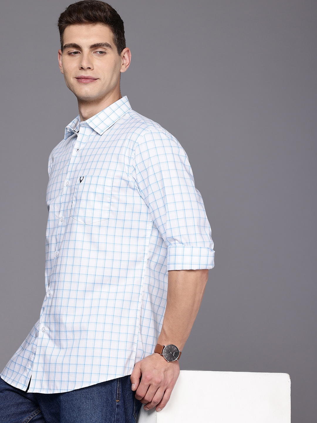 

Allen Solly Classic Fit Checked Pure Cotton Casual Shirt, White