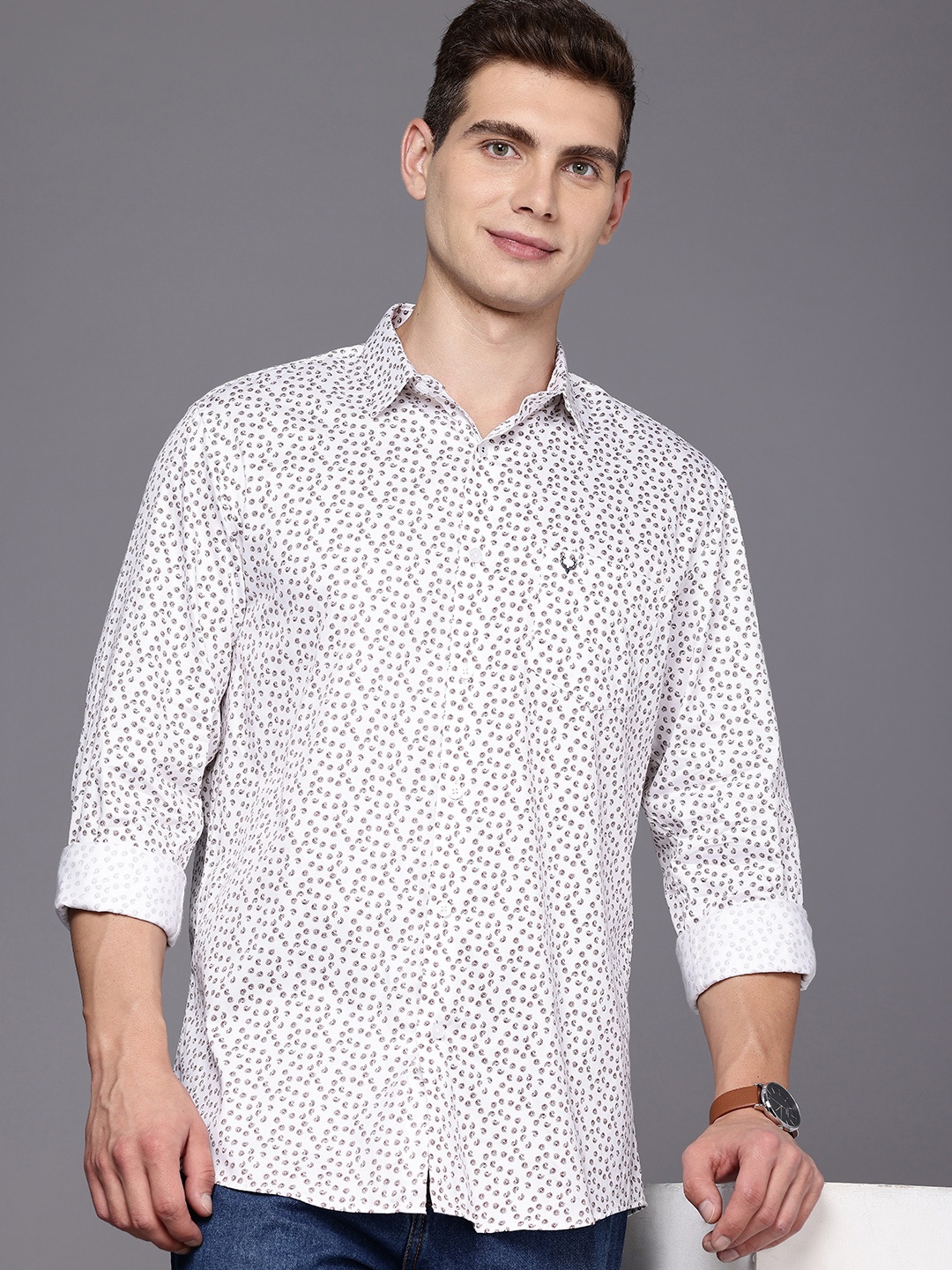 

Allen Solly Classic Fit Geometric Printed Pure Cotton Casual Shirt, White