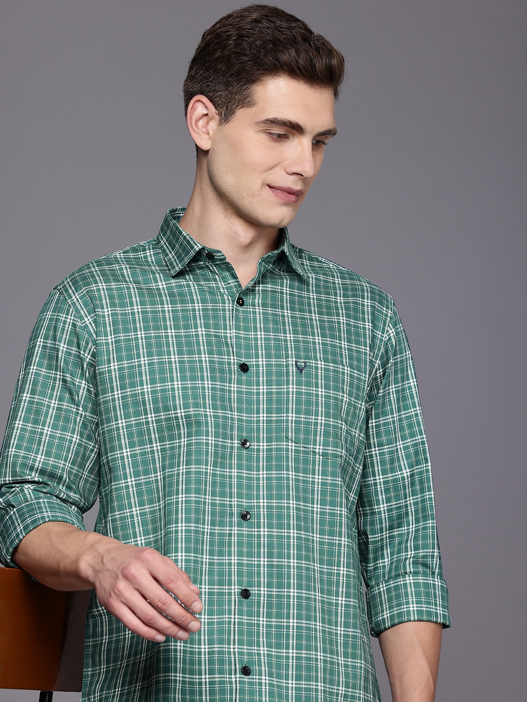 

Allen Solly Pure Cotton Classic Fit Opaque Checked Casual Shirt, Green