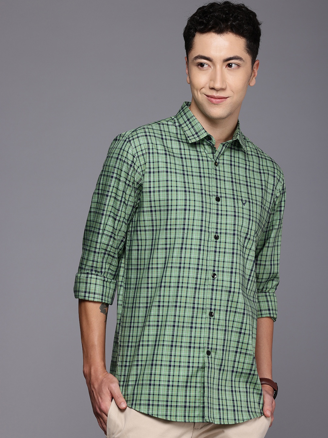 

Allen Solly Classic Fit Checked Pure Cotton Casual Shirt, Green